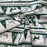 Zaļi, pelēki egļu un briežu silueti, balts pamats