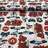 Fire truck and police car, white background