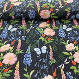 Lupins, butterflies, wildflowers, dark blue background