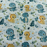 Mazie dinozauriņi ar lapām, balts pamats