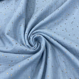 Gaiši zils muslīns ar zelta krikumiem, platums 130 cm