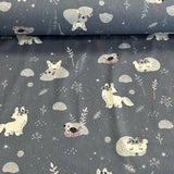 Baltas lapsas un putni uz zilpelēka pamata