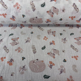 Deer and flowers on a milky white background, muslin