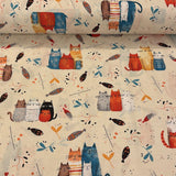 Cat trio in blue and orange tones