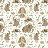 BOHO mammoths with flowers on a white background